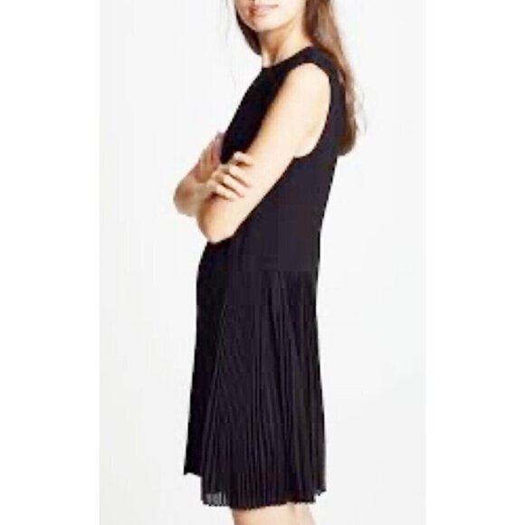 Theory Sz 4 Black Pleated Admiral Crepe Sleeveless Day Dress Sheath Shift - Picture 8 of 16